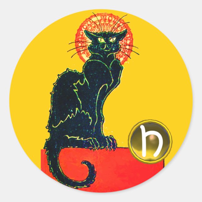 STICKER ROND CHAT NOIR HALLOWEEN PARTY MONOGRAM (Devant)