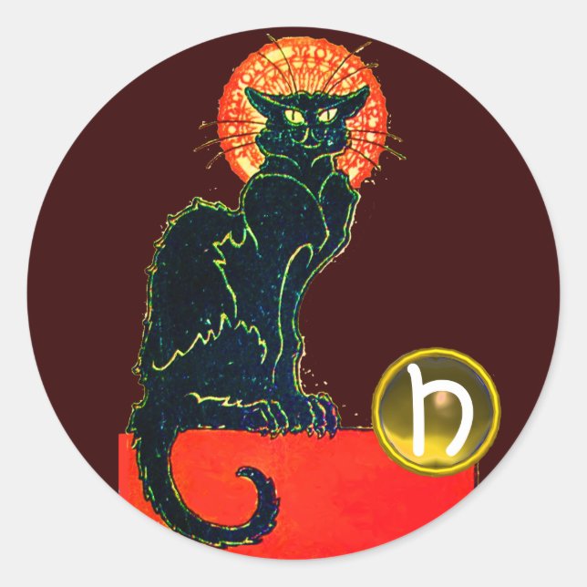 STICKER ROND CHAT NOIR HALLOWEEN PARTY MONOGRAM (Devant)