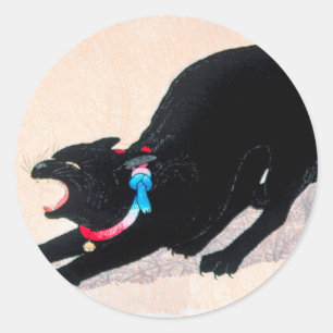 Sticker Rond Chat noir Hissing Fine Art par Hiroaki Takahashi