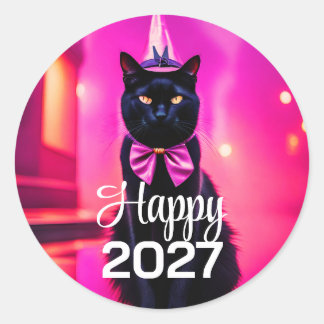 Sticker Rond Chat noir jazzy 2027 vœux