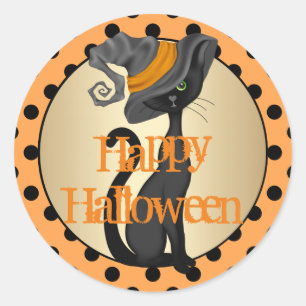 Sticker Rond Chat noir Joyeux Halloween