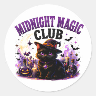 Sticker Rond 🐈‍⬛ Chat Noir Magique Citation Halloween 🌙