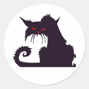 Sticker Rond Chat noir maléfique silhouette aux yeux rouges