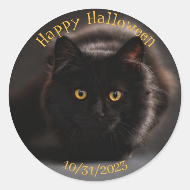 Sticker Rond Chat noir malin vintage Halloween Éffrayant (Devant)