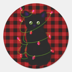 Sticker Rond chat noir   Meowy Christmas   étoile scintillante