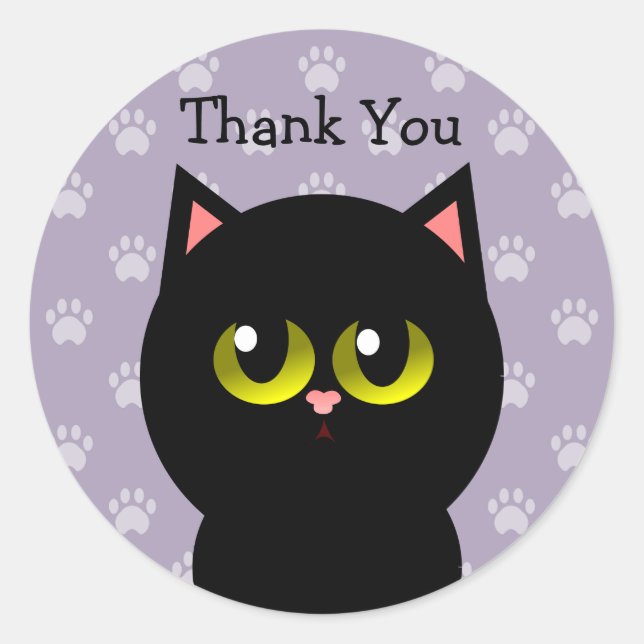Sticker Rond Chat Noir Merci (Devant)