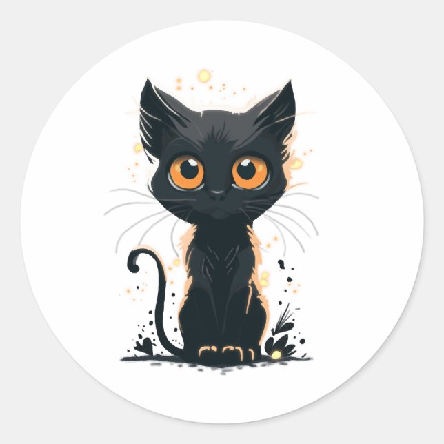 Sticker Rond Chat noir mignon (Devant)