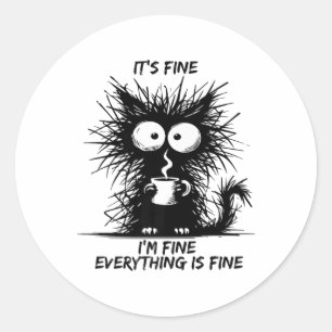 Sticker Rond Chat noir mignon C'est bon Je vais bien Tout est s