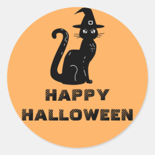 Sticker Rond Chat noir mignon dans un Halloween Casquette enfan