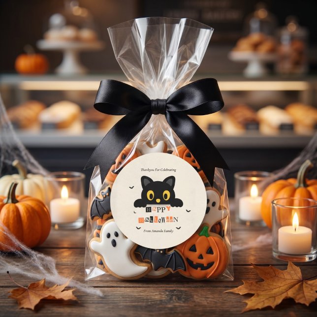 Sticker Rond Chat noir mignon Halloween (Créateur téléchargé)