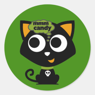 Sticker Rond Chat noir Mmm Candy Halloween