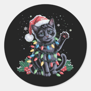 Sticker Rond Chat noir Noël Chapeau de Noël Meowy Noël