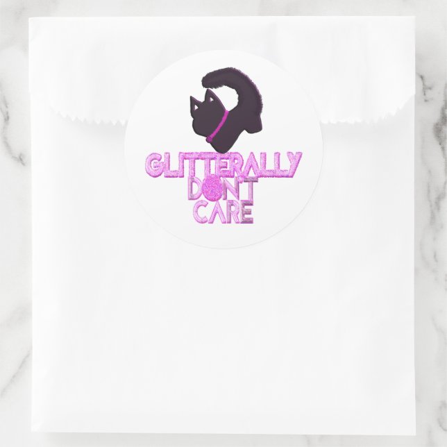Sticker Rond Chat noir pailleté s'en fiche (Sac)