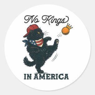 Sticker Rond Chat Noir Pas De Rois En Amérique, Chats Vintage A