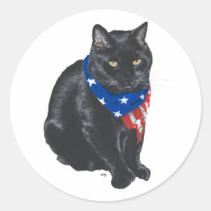 Sticker Rond Chat noir patriotique