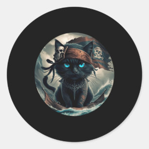 Sticker Rond Chat noir pirate