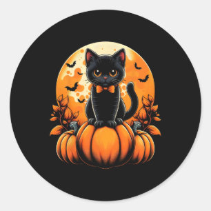 Sticker Rond Chat noir rétro Citrouille Halloween Costume Autom