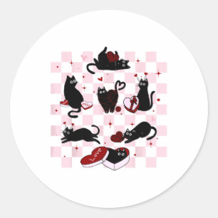 Sticker Rond Chat Noir Rétro Jouer Coeur Valentines Jour Chat K