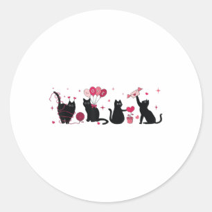 Sticker Rond Chat Noir Rétro Jouer Coeur Valentines Jour Chat K