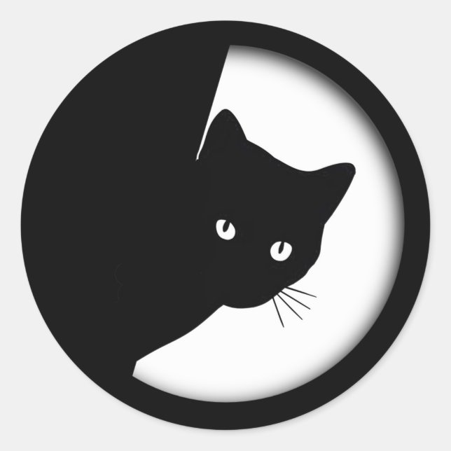 Sticker Rond Chat noir rusé (Devant)