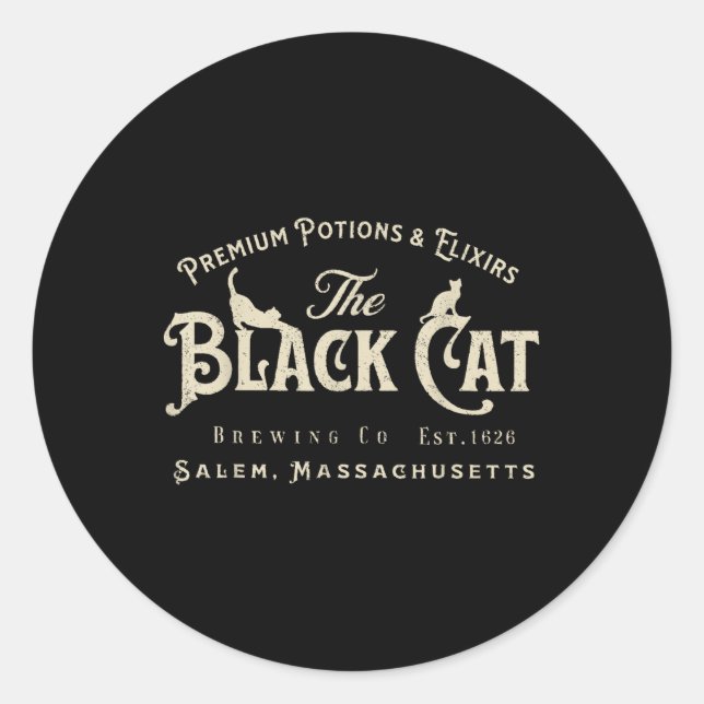 Sticker Rond Chat noir Salem Est 1626 Chat d'Halloween (Devant)