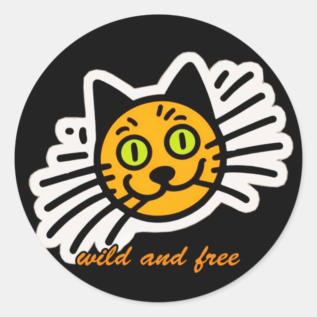 Sticker Rond Chat noir sauvage et gratuit (Devant)