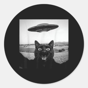 Sticker Rond Chat Noir Selfie Ufo Alien Cadeaux Drôles Pour Hom
