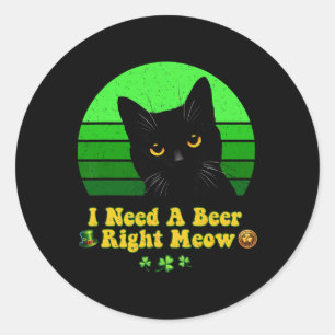 Sticker Rond Chat Noir St Patricks Day Drôle Amateur de Chatons