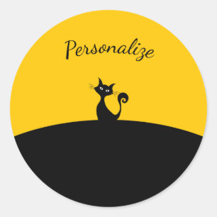 Sticker Rond Chat noir sur Noir & Jaune Personnaliser