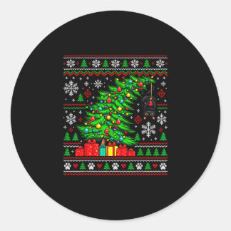 Sticker Rond Chat noir suspendu à l'arbre de Noël animal de com