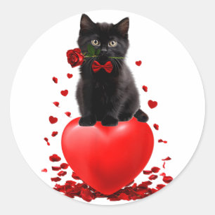 Sticker Rond Chat Noir Valentine Chemise Femmes Filles Enfants