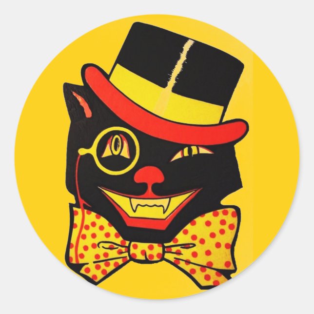 Sticker Rond Chat noir vintage (Devant)