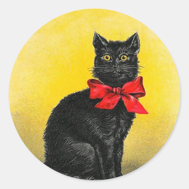 Sticker Rond Chat noir vintage (Devant)