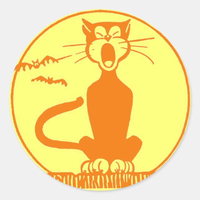 Sticker Rond Chat noir vintage Halloween (Devant)