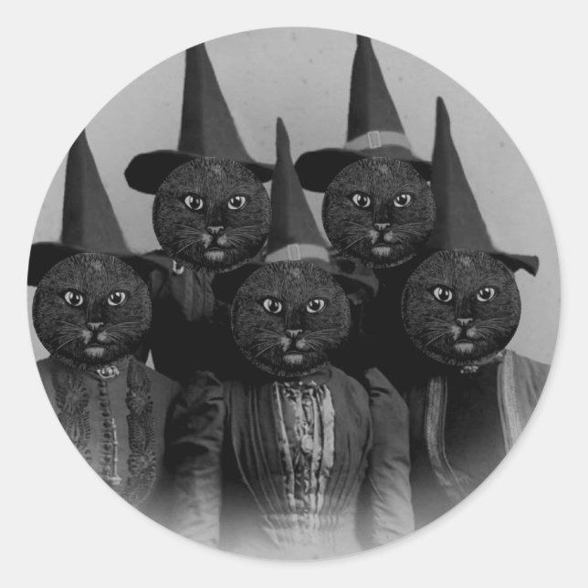 Sticker Rond Chat noir vintage/sorcières (Devant)
