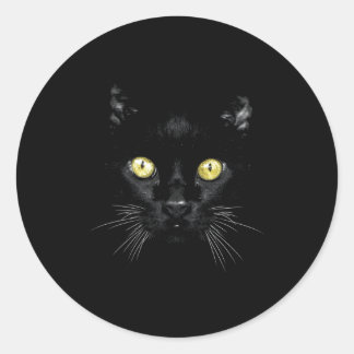 Sticker Rond Chat noir visage Jaune Yeux Kitty Kitty Chat