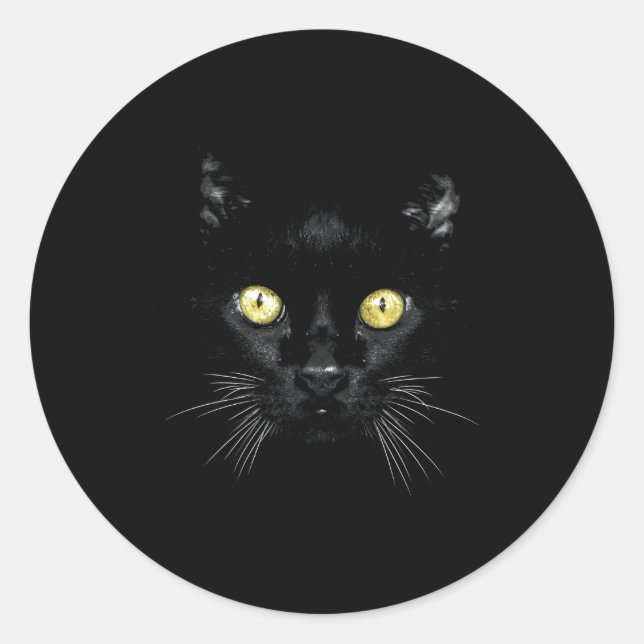 Sticker Rond Chat noir visage Jaune Yeux Kitty Kitty Chat (Devant)