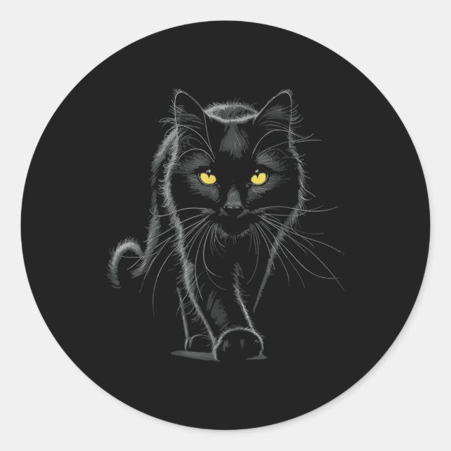 Sticker Rond Chat noir Yellow Eyes Chats (Devant)