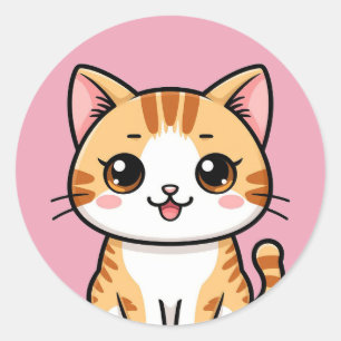 Sticker Rond Chat Orange Mignon de Dessin Animé 🐱✨ Décoration 