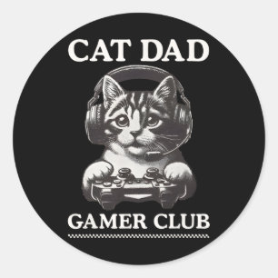 Sticker Rond Chat Papa Gamer Club Jeux Vidéo Jeu Joueur Chat Jo