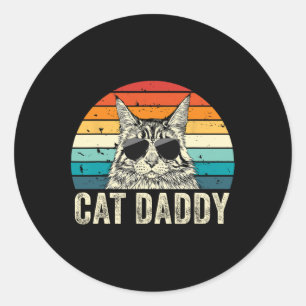 Sticker Rond Chat Papa Vintage Distorti Maine Coon Papa Chat