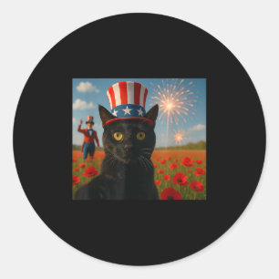 Sticker Rond Chat Parler Un Selfie Feu 4 juillet Patrioti