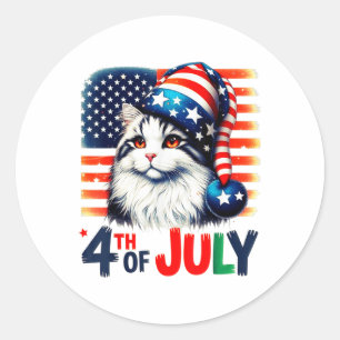 Sticker Rond Chat Patriotique 4 juillet Drapeau Américain Drôle