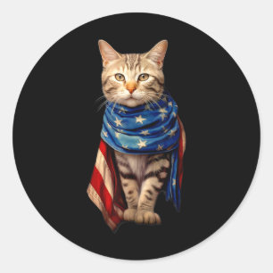 Sticker Rond Chat Patriotique 4 Juillet Hommes Drapeau Américai