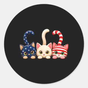 Sticker Rond Chat patriotique du 4 juillet Drapeau américain Us