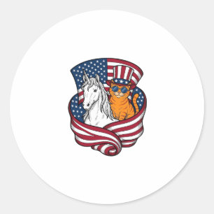 Sticker Rond Chat patriotique et licorne vintage vecteur concep