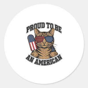 Sticker Rond Chat patriotique fier d'être américain vecteur vin