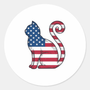Sticker Rond Chat patriotique gravure vintage vecteur Design_1