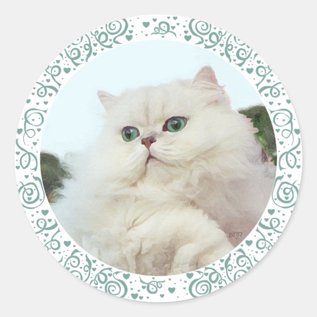 Sticker Rond Chat Persan aux Yeux de Jade (Devant)