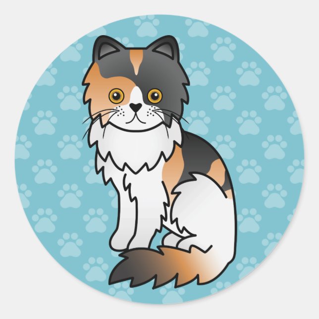 Sticker Rond Chat persan calico mignon dessin animé (Devant)